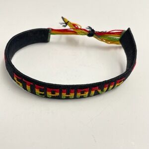 Vintage 90s Stephanie Name Bracelet Woven Fabric Rasta Colors Fashion Jewelry